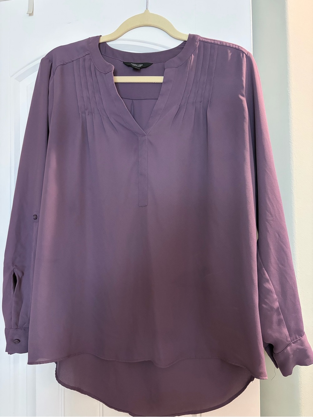 Simply Vera Vera Wang Purple Pintuck V-Neck Tunic Blouse